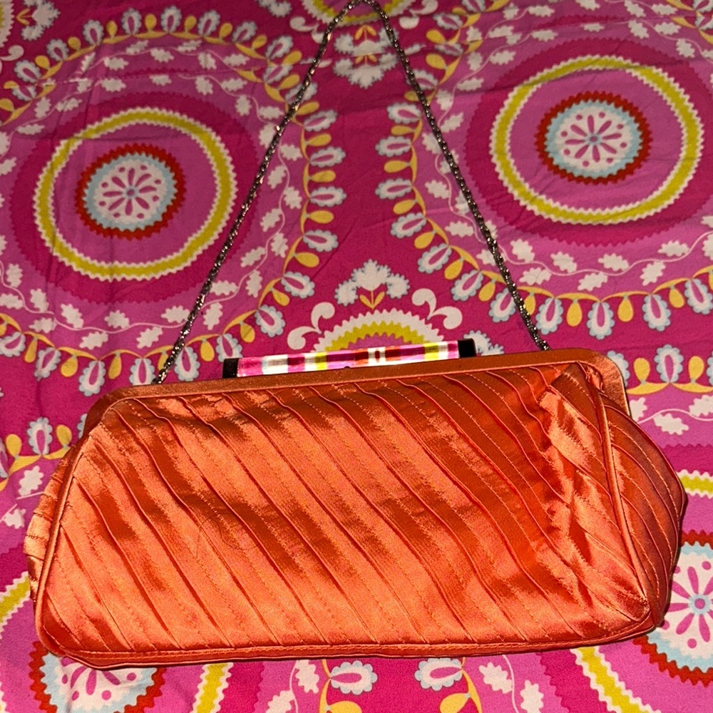 KATE LANDRY Orange Satin Clutch Bag